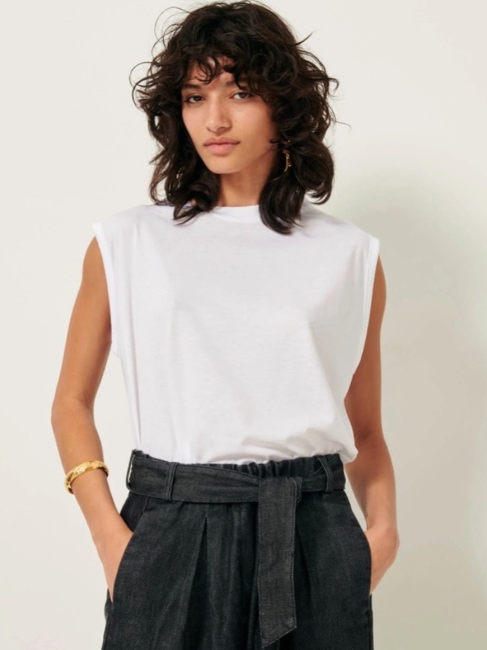 NWT Sessun Sleeveless Deedoo Crewneck light jersey Tee - White